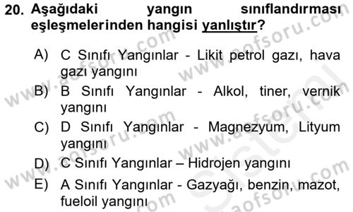 Özel Güvenlik Hizmetlerinde Güvenlik Önlemleri Dersi 2015 - 2016 Yılı Tek Ders Sınav Soruları 20. Soru