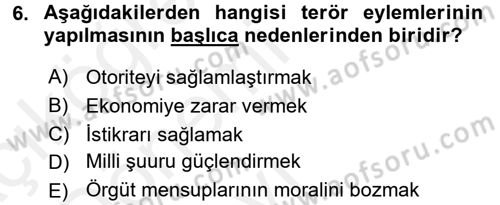 Özel Güvenlik Hizmetlerinde Güvenlik Önlemleri Dersi 2015 - 2016 Yılı Tek Ders Sınav Soruları 6. Soru