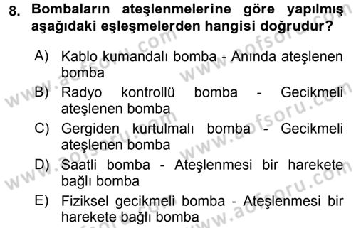 Özel Güvenlik Hizmetlerinde Güvenlik Önlemleri Dersi 2015 - 2016 Yılı Tek Ders Sınav Soruları 8. Soru