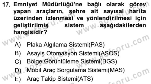 Özel Güvenlik Hizmetlerinde Güvenlik Önlemleri Dersi 2016 - 2017 Yılı (Vize) Ara Sınav Soruları 17. Soru