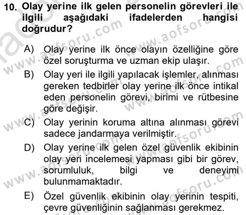 Olaylara Müdahale Esasları Dersi Ara Sınavı Deneme Sınav Soruları 10. Soru