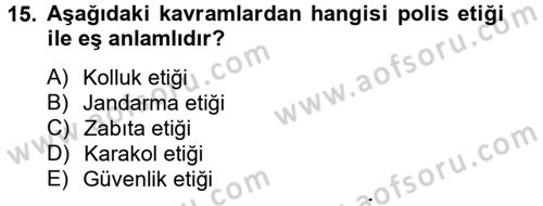 Özel Güvenlik Meslek Etiği Dersi 2012 - 2013 Yılı (Vize) Ara Sınav Soruları 15. Soru