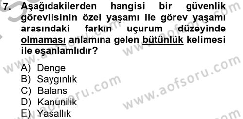 Özel Güvenlik Meslek Etiği Dersi 2012 - 2013 Yılı (Final) Dönem Sonu Sınav Soruları 7. Soru