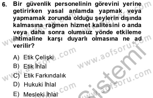 Özel Güvenlik Meslek Etiği Dersi 2013 - 2014 Yılı (Final) Dönem Sonu Sınav Soruları 6. Soru