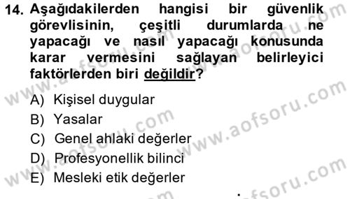 Özel Güvenlik Meslek Etiği Dersi 2014 - 2015 Yılı (Vize) Ara Sınav Soruları 14. Soru