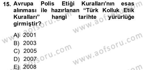 Özel Güvenlik Meslek Etiği Dersi 2014 - 2015 Yılı (Vize) Ara Sınav Soruları 15. Soru