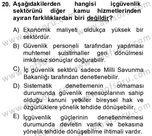 Özel Güvenlik Meslek Etiği Dersi 2014 - 2015 Yılı (Vize) Ara Sınav Soruları 20. Soru