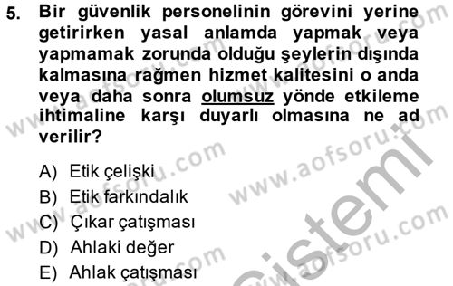 Özel Güvenlik Meslek Etiği Dersi 2014 - 2015 Yılı (Final) Dönem Sonu Sınav Soruları 5. Soru