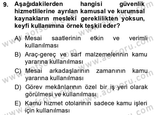 Özel Güvenlik Meslek Etiği Dersi 2014 - 2015 Yılı (Final) Dönem Sonu Sınav Soruları 9. Soru