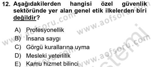 Özel Güvenlik Meslek Etiği Dersi 2015 - 2016 Yılı (Final) Dönem Sonu Sınav Soruları 12. Soru