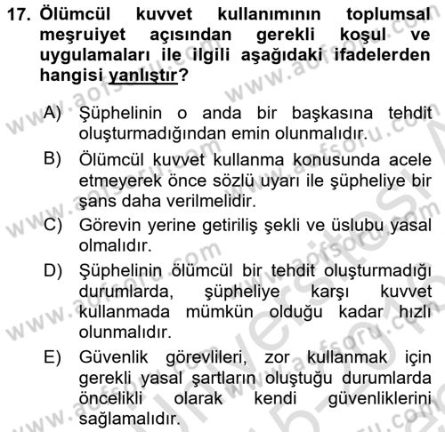 Özel Güvenlik Meslek Etiği Dersi 2015 - 2016 Yılı (Final) Dönem Sonu Sınav Soruları 17. Soru