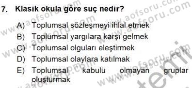 Kriminoloji Dersi 2015 - 2016 Yılı (Vize) Ara Sınavı 7. Soru