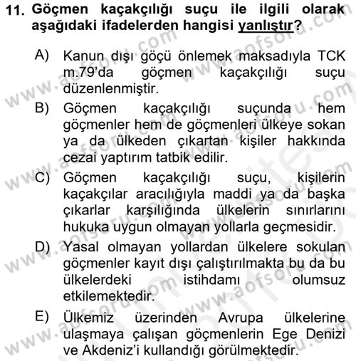 Kriminoloji Dersi 2017 - 2018 Yılı 3 Ders Sınavı 11. Soru