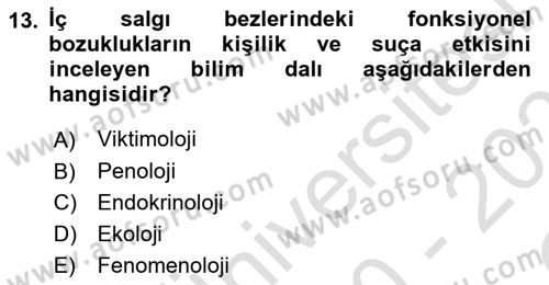 Kriminoloji Dersi 2020 - 2021 Yılı Yaz Okulu Sınavı 13. Soru