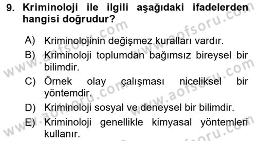 Kriminoloji Dersi 2020 - 2021 Yılı Yaz Okulu Sınavı 9. Soru