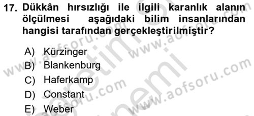 Kriminoloji Dersi 2021 - 2022 Yılı (Vize) Ara Sınavı 17. Soru