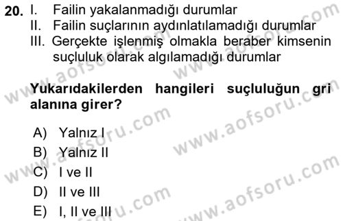 Kriminoloji Dersi 2021 - 2022 Yılı (Vize) Ara Sınavı 20. Soru