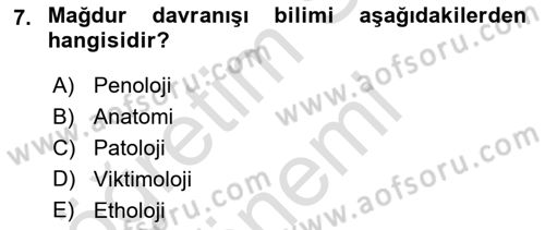 Kriminoloji Dersi 2021 - 2022 Yılı (Vize) Ara Sınavı 7. Soru