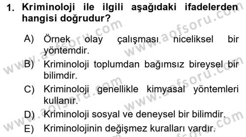 Kriminoloji Dersi 2021 - 2022 Yılı (Final) Dönem Sonu Sınavı 1. Soru