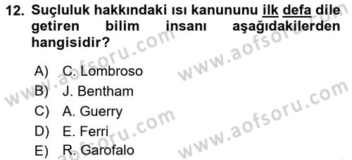 Kriminoloji Dersi 2021 - 2022 Yılı Yaz Okulu Sınavı 12. Soru