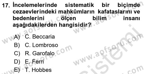 Kriminoloji Dersi 2021 - 2022 Yılı Yaz Okulu Sınavı 17. Soru