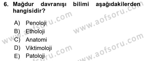 Kriminoloji Dersi 2021 - 2022 Yılı Yaz Okulu Sınavı 6. Soru