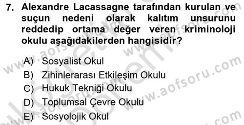 Kriminoloji Dersi 2022 - 2023 Yılı (Vize) Ara Sınavı 7. Soru