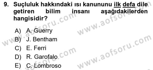 Kriminoloji Dersi 2022 - 2023 Yılı (Vize) Ara Sınavı 9. Soru