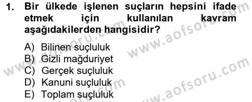 Suç Önleme Modelleri Dersi 2012 - 2013 Yılı (Vize) Ara Sınavı 1. Soru