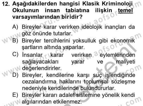 Suç Önleme Modelleri Dersi 2012 - 2013 Yılı (Final) Dönem Sonu Sınav Soruları 12. Soru