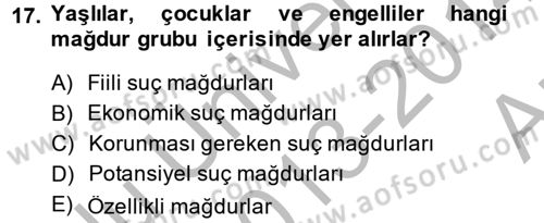 Suç Önleme Modelleri Dersi 2013 - 2014 Yılı (Vize) Ara Sınav Soruları 17. Soru