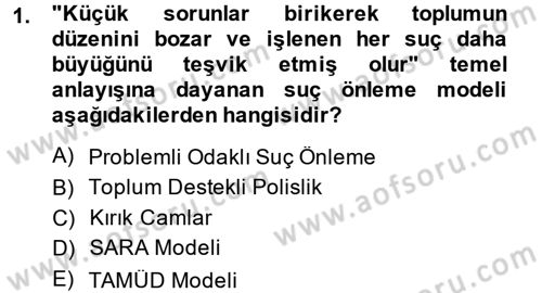 Suç Önleme Modelleri Dersi 2013 - 2014 Yılı (Final) Dönem Sonu Sınavı 1. Soru