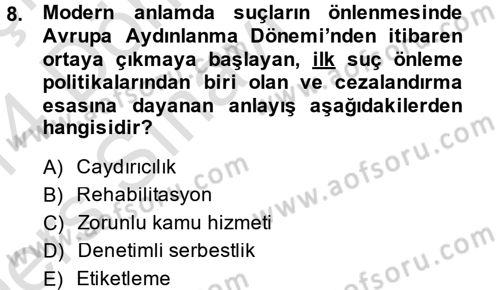 Suç Önleme Modelleri Dersi 2013 - 2014 Yılı Tek Ders Sınavı 8. Soru