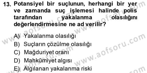 Suç Önleme Modelleri Dersi 2014 - 2015 Yılı (Vize) Ara Sınav Soruları 13. Soru