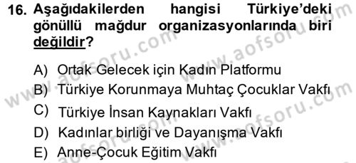 Suç Önleme Modelleri Dersi 2014 - 2015 Yılı (Vize) Ara Sınavı 16. Soru