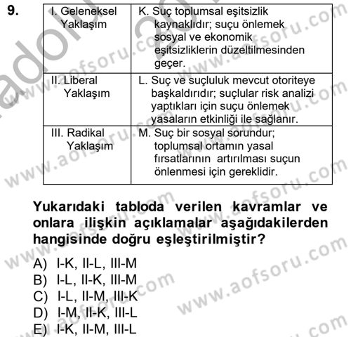 Suç Önleme Modelleri Dersi 2014 - 2015 Yılı (Vize) Ara Sınavı 9. Soru