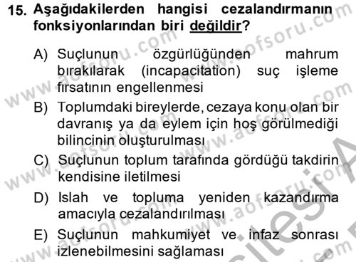 Suç Önleme Modelleri Dersi 2014 - 2015 Yılı (Final) Dönem Sonu Sınav Soruları 15. Soru