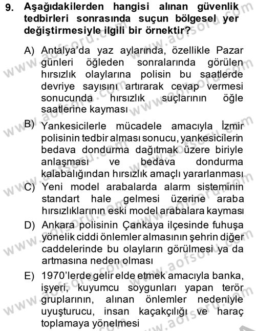 Suç Önleme Modelleri Dersi 2014 - 2015 Yılı (Final) Dönem Sonu Sınav Soruları 9. Soru