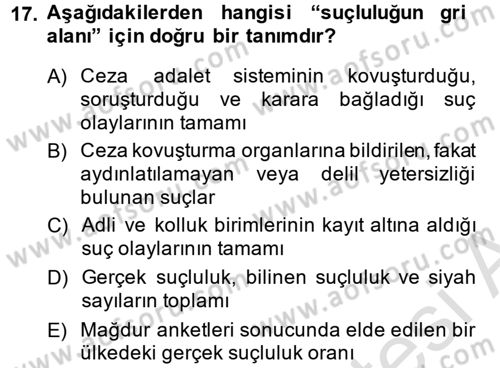 Suç Önleme Modelleri Dersi 2014 - 2015 Yılı Tek Ders Sınav Soruları 17. Soru