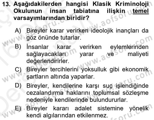 Suç Önleme Modelleri Dersi 2015 - 2016 Yılı Tek Ders Sınav Soruları 13. Soru