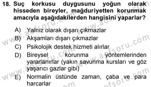Suç Önleme Modelleri Dersi 2015 - 2016 Yılı Tek Ders Sınav Soruları 18. Soru