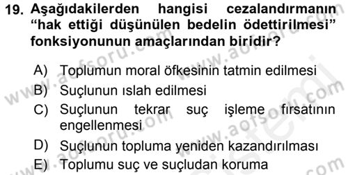 Suç Önleme Modelleri Dersi 2015 - 2016 Yılı Tek Ders Sınav Soruları 19. Soru