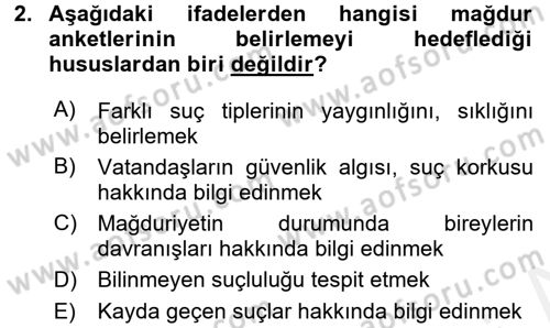 Suç Önleme Modelleri Dersi 2015 - 2016 Yılı Tek Ders Sınav Soruları 2. Soru