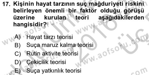 Suç Önleme Modelleri Dersi 2016 - 2017 Yılı 3 Ders Sınav Soruları 17. Soru