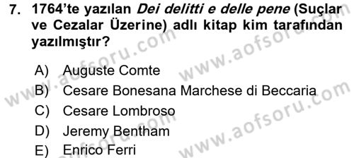 Suç Önleme Modelleri Dersi 2016 - 2017 Yılı 3 Ders Sınav Soruları 7. Soru