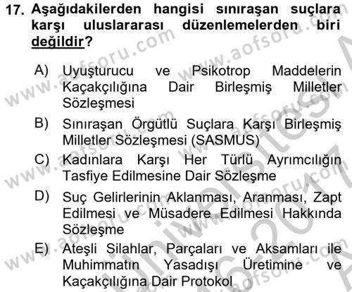 Suç Önleme Modelleri Dersi 2016 - 2017 Yılı (Vize) Ara Sınavı 17. Soru