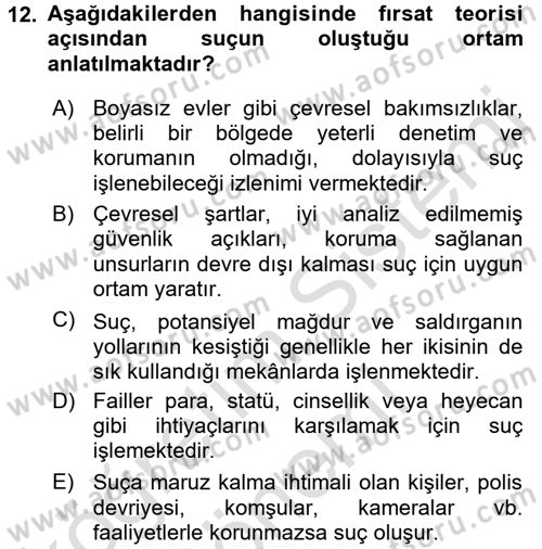 Suç Önleme Modelleri Dersi 2016 - 2017 Yılı (Final) Dönem Sonu Sınav Soruları 12. Soru