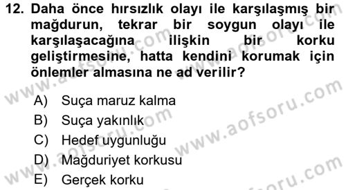 Suç Önleme Modelleri Dersi 2017 - 2018 Yılı 3 Ders Sınav Soruları 12. Soru
