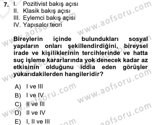 Suç Önleme Modelleri Dersi 2017 - 2018 Yılı 3 Ders Sınav Soruları 7. Soru