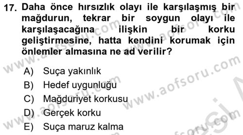 Suç Önleme Modelleri Dersi 2018 - 2019 Yılı 3 Ders Sınav Soruları 17. Soru